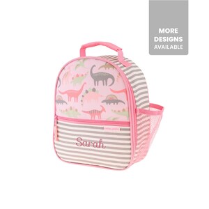 Boîte à lunch dinosaure rose personnalisée avec nom brodé / sac à dos assorti en option / cartable à monogramme