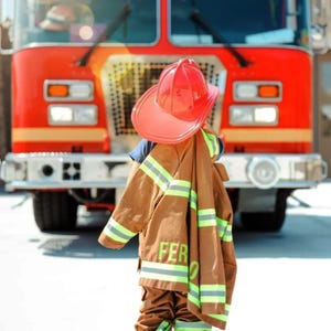 Kids Halloween Firefighter Costume Personalized / Custom Tan Fireman Bunker Gear image 3