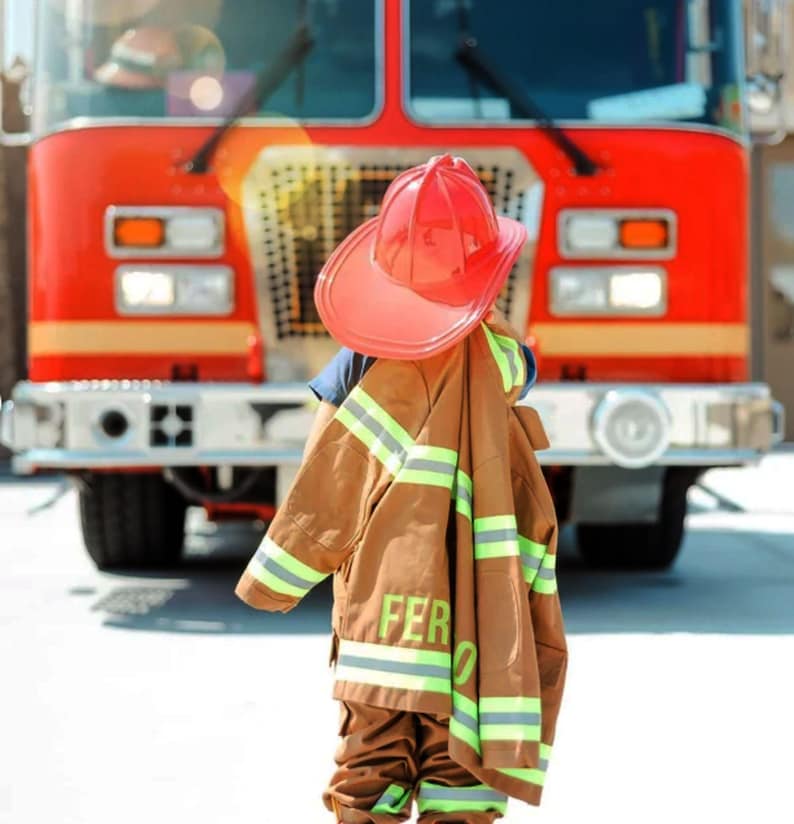 Kids Halloween Firefighter Costume Personalized / Custom Tan Fireman Bunker Gear image 3