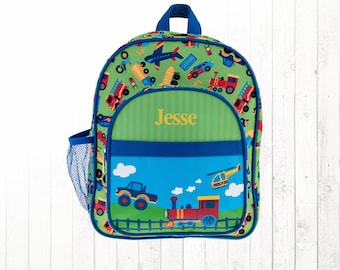 Personalized Tranportation Backpack / Toddler Backpack with Name Monogram / Matching Transportation Backpack Lunch box set