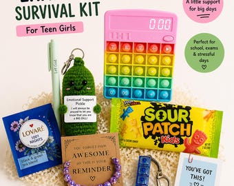 Kit de supervivencia para exámenes para chicas adolescentes, regalo para aliviar el estrés escolar, paquete de apoyo para el estudio, artículos esenciales para la vuelta al cole, bonita caja de regalo antiestrés