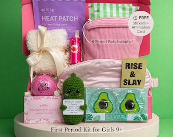 Kit para la primera menstruación de niñas, kit de inicio para la menstruación adolescente, caja de regalo para la menarquia, regalo de pubertad para hija, kit de autocuidado, lindo paquete de cuidado