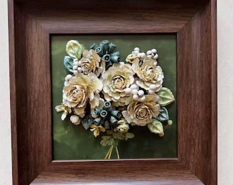 Lavender Whisper Handmade Pine Cone Flower Shadow Box, Botanical Wall Art, 3D Floral Frame, Cottagecore Decor