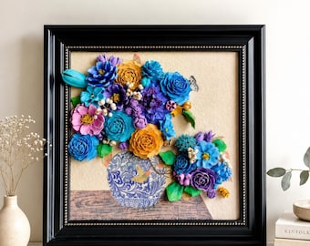 Floral Pine Cone 3D Wall Art, Handmade Botanical Artwork, Cottagecore Wall Hanging