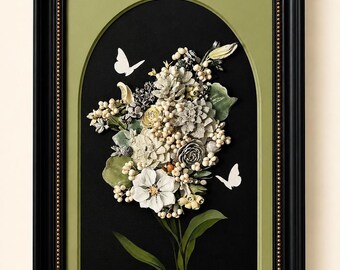 Botanical Relief Wall Art | Natural Seed & Pod Floral Sculpture | Handmade Botanical Decor | Framed Nature Artwork | Cottagecore Wall Decor