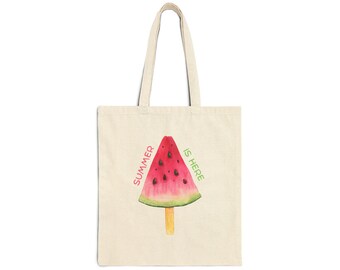 Watermelon Popsicle Tote Bag | Summer Is Here, Canvas Market Bag
