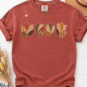 Faux Plaid Patchwork Autumn Leaves shirt | Fall crewneck tee, Autumn gift, Halloween shirt, Cozy tee, Pumpkin shirt, Thanksgiving shirt