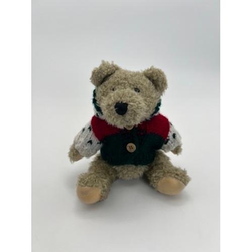 Hugfun International 2000 Plush Teddy Bear in Red Green Knit Hooded Sweater 7"