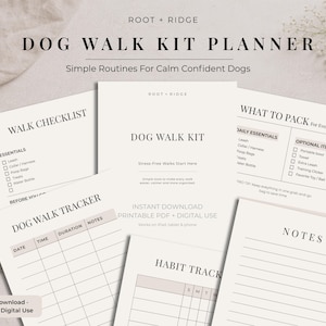 Planificateur de promenade pour chien imprimable et téléchargement numérique | Carnet de promenade de chien, suivi de la routine des animaux de compagnie, plan de dressage de chiot, suivi des habitudes du chien PDF