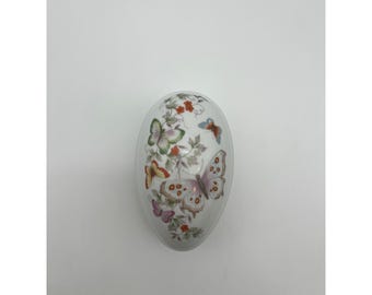 Vintage 1979 Avon Fine Porcelain Butterfly Trinket Egg 22K Gold Trim Collectible