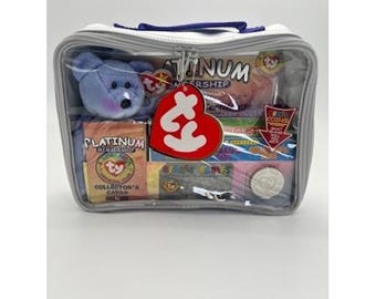Ty Beanie Babies Official Club Platinum Membership Kit Blue Bear Silver Case