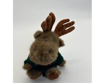 Vintage Boyds Collection Moose Plush Green Wool Heart Sweater 1985 1990 9 Inch