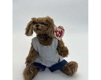 Vintage Ty Attic Treasures Brewster Dog 6034 Plush Striped Overalls With Tags