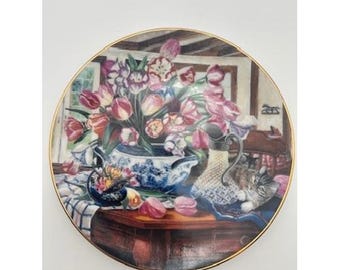 WS George Garden's Bounty Glenna Kurz Country Bouquets Cat Tulip Plate 8.25in