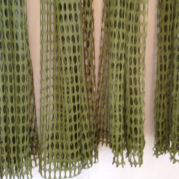 Vintage Curtains, Green Curtains, Green Mesh Curtains, Green Net Curtains, Retro Green Curtains, 4 Piece Net Drapes