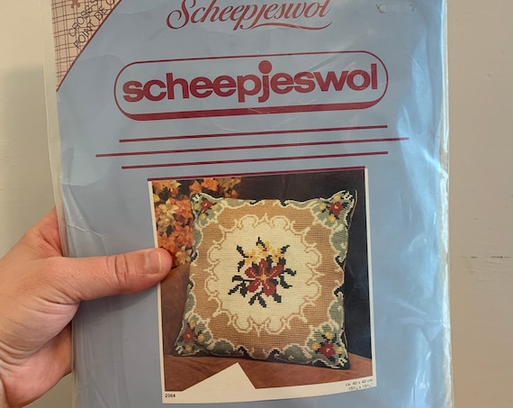 vintage scheepjeswol kit - # 2064 - pillow cover - needlepoint - counted cross stitch - floral needlepoint kit - new/sealed