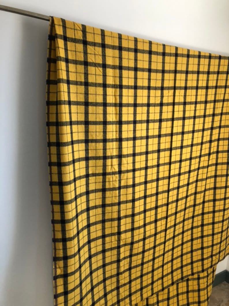 Yellow And Navy Black Vintage Fabric 62 Wide By 136 Etsy