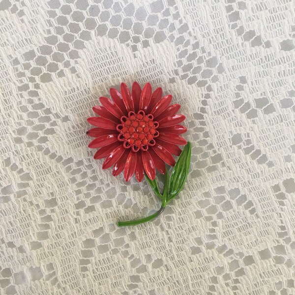Vintage Metall Blumenbrosche, Vintage rote Blume, Vintage Blume Pin metall Blumenbrosche