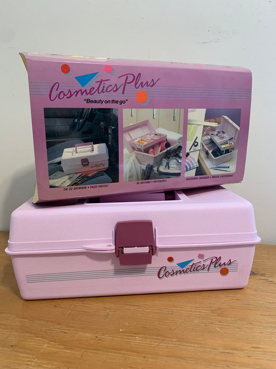 vintage Cosmetics Plus make up kit - pink make up case - accessories case - makeup travel and storage - vintage Caboodles - 90s beauty case