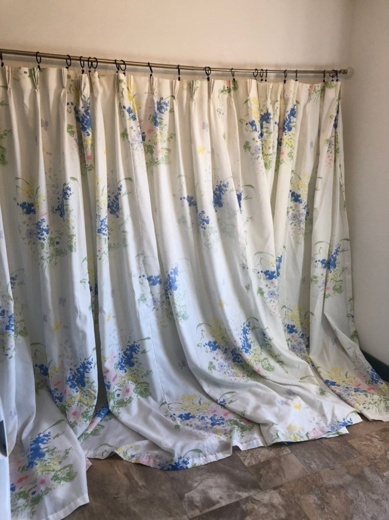 Vintage White Floral Curtains Long Wide Curtains White Etsy