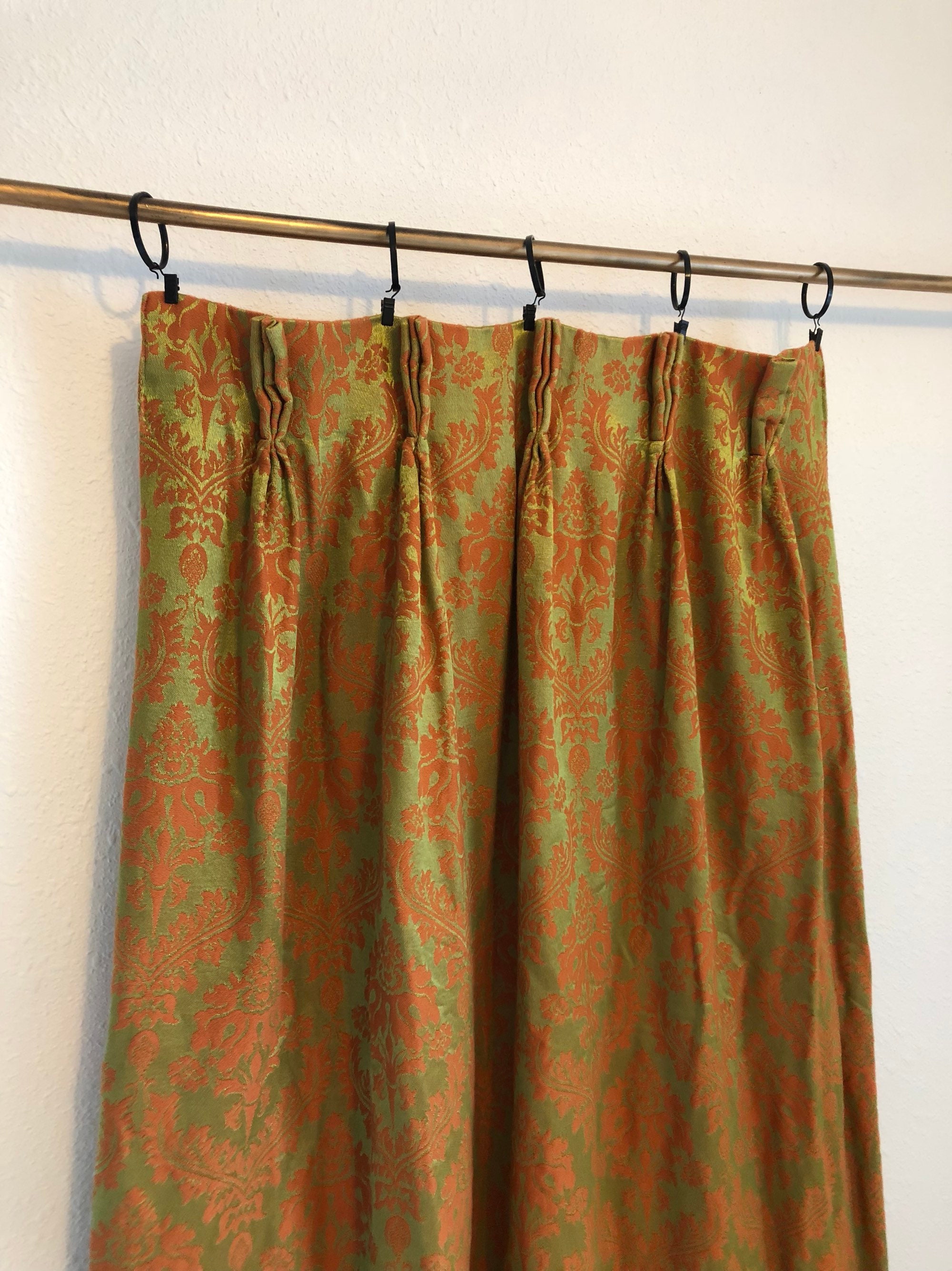 vintage damask curtain green and orange retro curtains Etsy