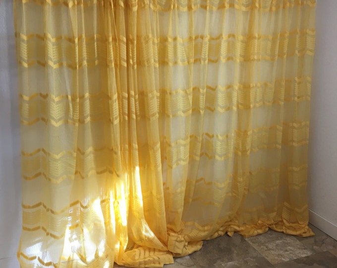 Vintage Curtains, Sheer Yellow Curtains, Vintage Long Yellow Drapes