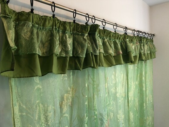 Vintage Green Curtains Sheer Curtains Ruffle Curtains Etsy