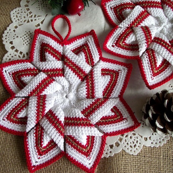 CROCHET PATTERN Pot Holder Christmas Pot Holder Crochet Tea Pot Holder Kitchen Star Crochet Pot Holder pdf pattern Instant Download