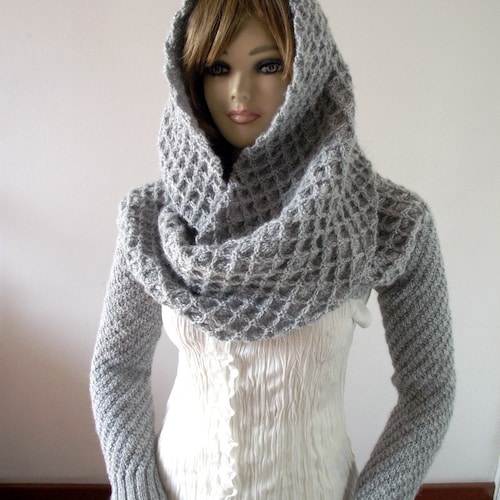 KNITTING PATTERN Hood Scarf With Sleeves Celine Hooded Scarf - Etsy