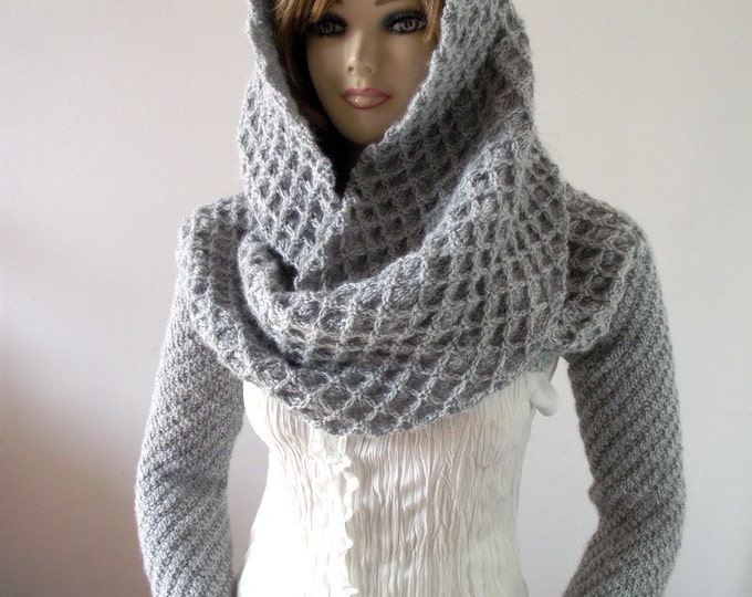 KNITTING PATTERN Hood Scarf With Sleeves Celine Hooded Scarf Cowl ...