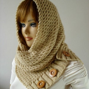 KNITTING PATTERN HOODED Cowl Scarf - LouLou Hood Scarf Cowl - Hooded Infinity Scarf Knit Pattern pdf Instant download
