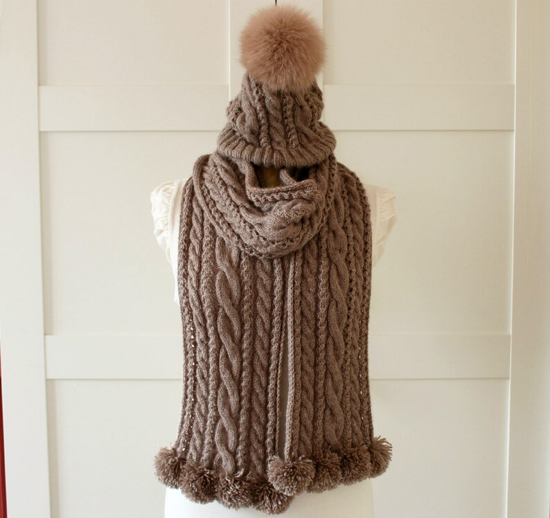 KNITTING HAT PATTERN Alpine Scarf Cables big knit scarf image 9