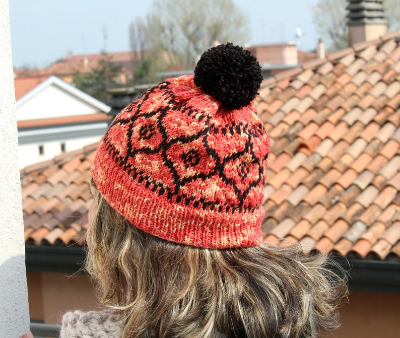 KNITTING HAT PATTERN Italian Vetro Hat beanie Hat pattern woman girl Hat pdf Pattern instant download easy fair isle knit hat image 2