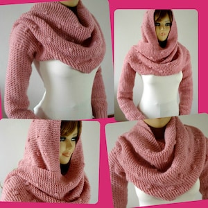 KNITTING PATTERN hood Scarf with Sleeves - Celine Hooded Scarf - Cowl Pattern Big Scarf Cowl with Long Sleeves, pdf files Instant Download