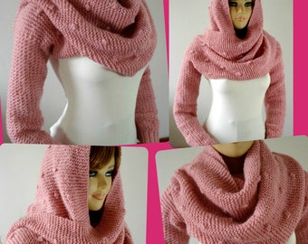 KNITTING PATTERN hood Scarf with Sleeves - Celine Hooded Scarf - Cowl Pattern Big Scarf Cowl with Long Sleeves, pdf files Instant Download