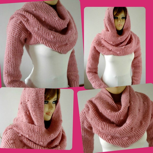 KNITTING PATTERN hood Scarf with Sleeves - Celine Hooded Scarf - Cowl Pattern Big Scarf Cowl with Long Sleeves, pdf files Instant Download