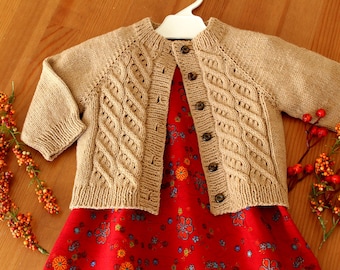 KNITTING PATTERN Biscotti Baby Cardigan easy cables baby and toddlers cardigan pdf pattern Instant Download pattern include many sizes