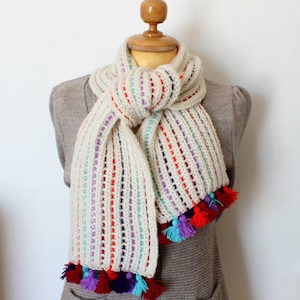 KNITTING PATTERN SCARF - Alaska Scarf Cowl Pattern with tassels, Embroidery and Brioche knitting scarf pdf pattern Instant Download