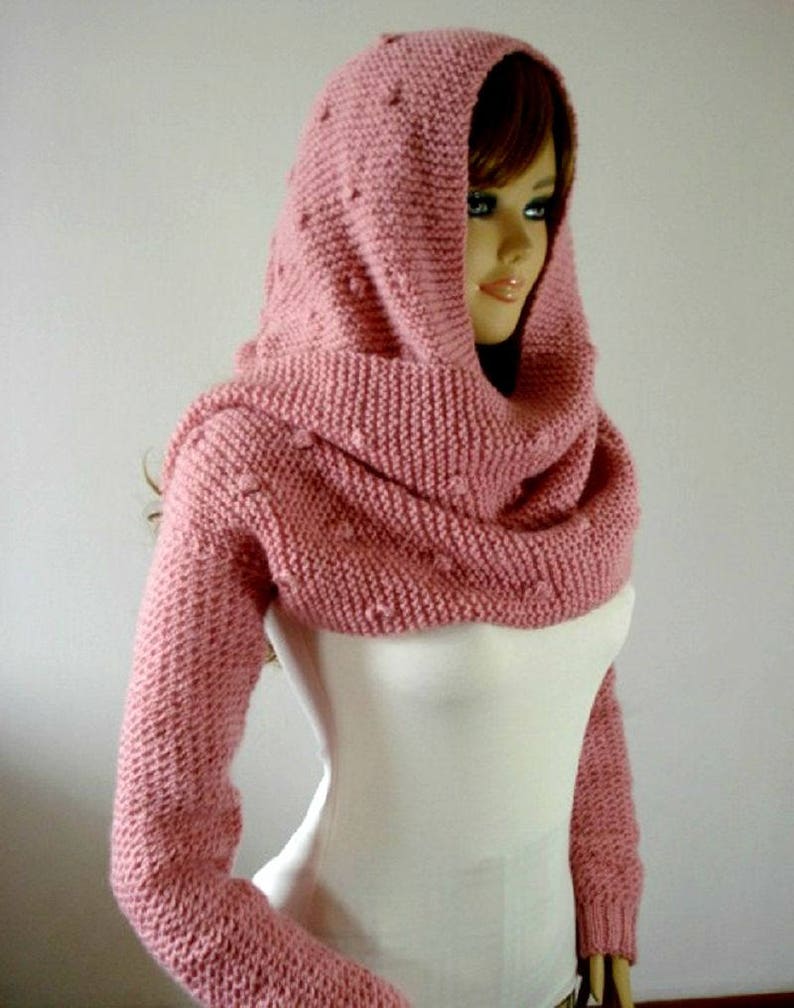 Knitting Pattern: Celine Hooded Scarf With Sleeves (PDF Download) - Etsy