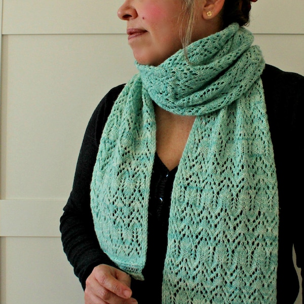 KNITTING PATTERN Lace Scarf Cathedral Bells wrap scarf easy knit romantic vintage look pdf pattern Instant Download