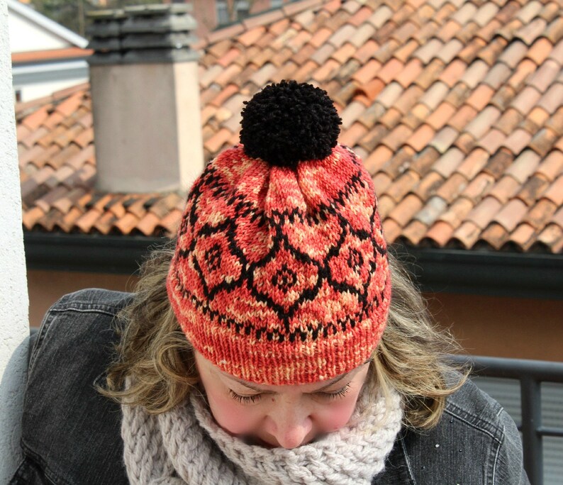 KNITTING HAT PATTERN Italian Vetro Hat beanie Hat pattern woman girl Hat pdf Pattern instant download easy fair isle knit hat image 8