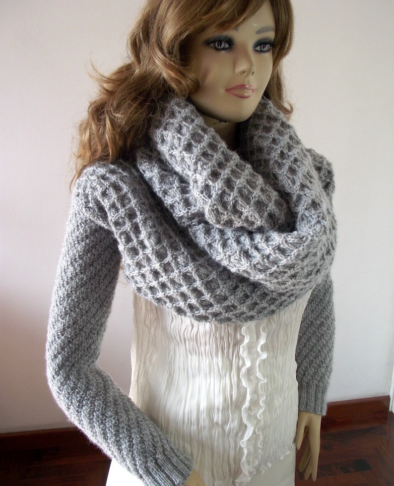 KNITTING PATTERN Scarf hood with Sleeve big scarf with long sleeves hooded scarf Khloe Scarf Sleeves Sweater Wrap Instand Download PDF image 2