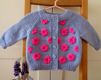 Knitting Embroidery Baby Cardigan, Fior di Lino Floral Embroidery Knit Cardigan pattern for babies and toddlers pdf pattern Instant Download