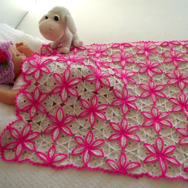 COUVERTURE BÉBÉ Crochet Motif fleurs couverture Princessa Couverture - Couverture bébé motif pdf fait main fleurs couverture bébé motif crochet