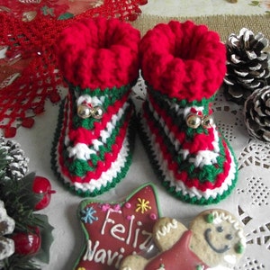 CROCHET PATTERN Baby Booties Christmas Baby Booties Christmas Bells Baby crochet Shoes Pattern handmade baby booties Instant Download image 1