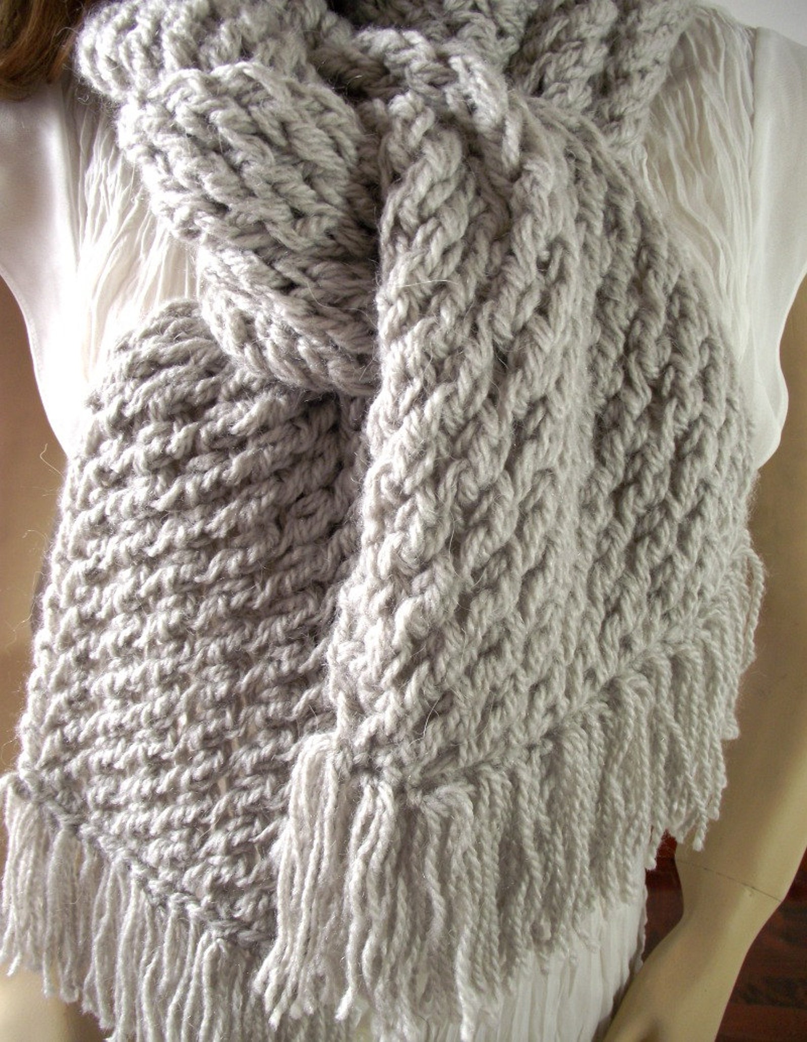 KNITTING SCARF PATTERN Central Park With Fringes Big Scarf for - Etsy