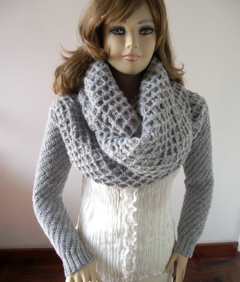 KNITTING PATTERN Scarf hood with Sleeve big scarf with long sleeves hooded scarf Khloe Scarf Sleeves Sweater Wrap Instand Download PDF image 5