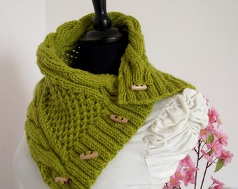 Alice Knit Cowl Pattern – Button Scarf, Worsted Yarn (PDF Pattern)
