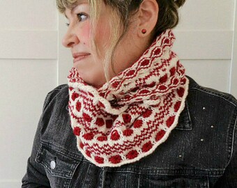 KNITTING PATTERN COWL - Berry Cowl easy knitting fair isle cowl neck scarf pdf pattern Instant Download woman winter warm cowl