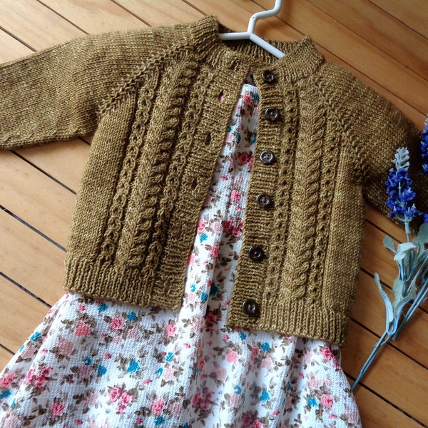KNITTING PATTERN Baby Cardigan Pattern Velvet Acorn Baby Cardigan Knit Sweater Lace Knit raglan easy knitting toddler pdf Instant Download